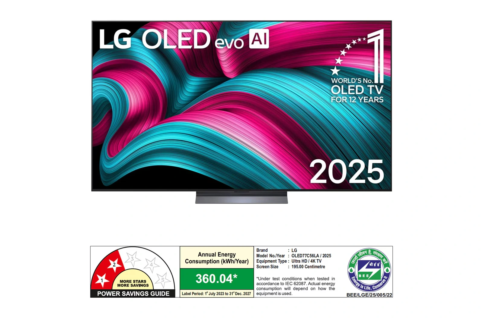 LG OLED77C56LA.ATR OLED evo 195cm (77) TV, α9 AI Processor 4K Gen8, 2025